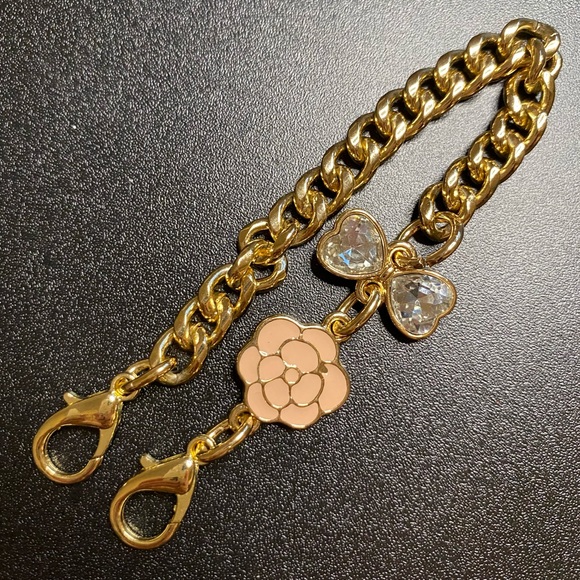 Camellia flower chain charm bag charm Keychain keyring car charm pink gold bow - Picture 1 of 4